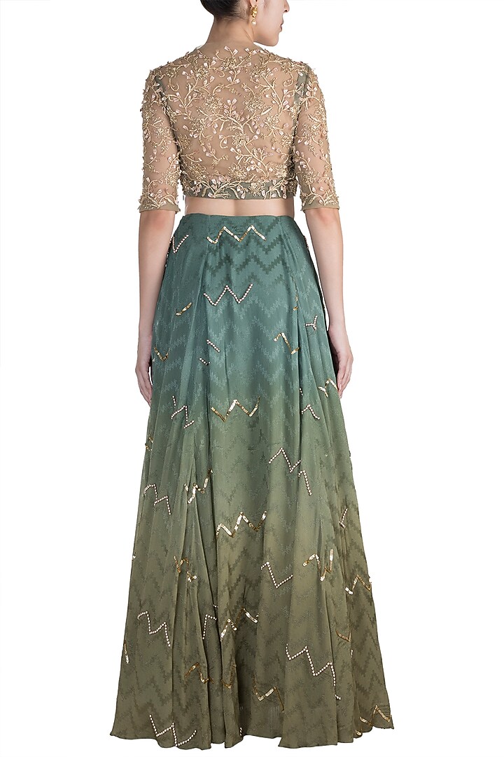 Moss Green Chevron Wedding Lehenga Set by Ohaila Khan at Pernia's Pop Up Shop