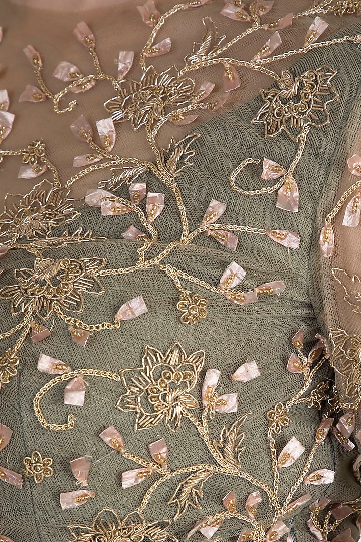 Moss Green Chevron Wedding Lehenga Set by Ohaila Khan at Pernia's Pop Up Shop