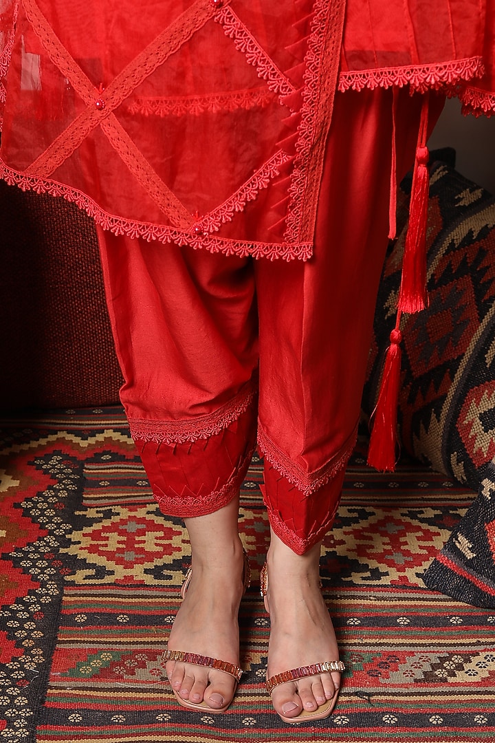 Red Angrakha Kurta Set by Ohaila Khan at Pernia's Pop Up Shop