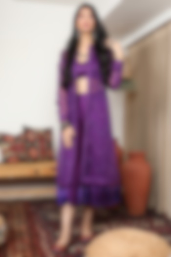 Purple Chanderi Jacket Set by Ohaila Khan
