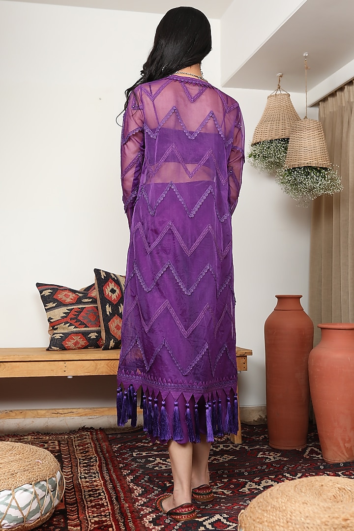 Purple Chanderi Jacket Set by Ohaila Khan at Pernia's Pop Up Shop