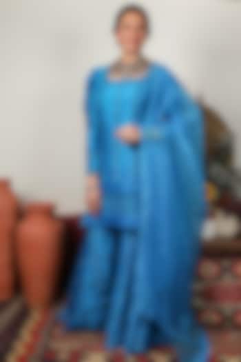 Azure Blue Chanderi Sharara Set by Ohaila Khan