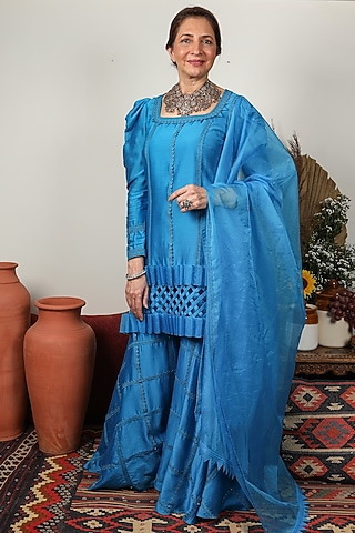 Azure Blue Chanderi Sharara Set by Ohaila Khan