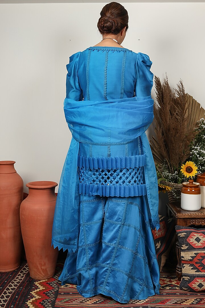 Azure Blue Chanderi Party Wear Sharara Set by Ohaila Khan at Pernia's Pop Up Shop