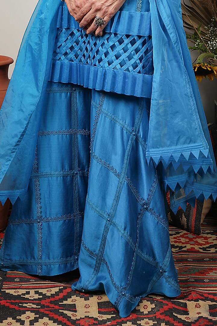 Azure Blue Chanderi Party Wear Sharara Set by Ohaila Khan at Pernia's Pop Up Shop
