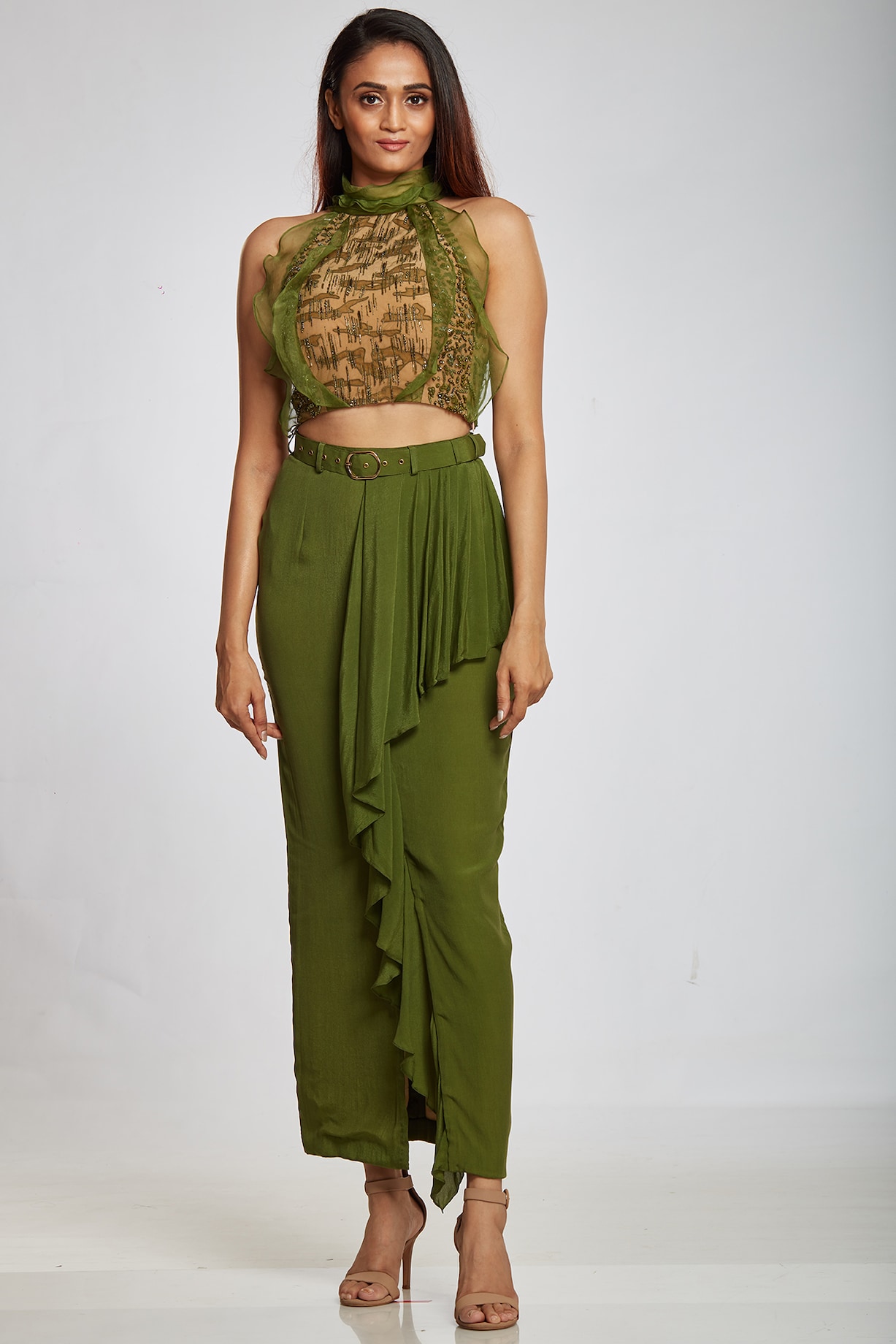 Green Organza Crop Top Design by Ohaila Khan at Pernia's Pop Up Shop 2024