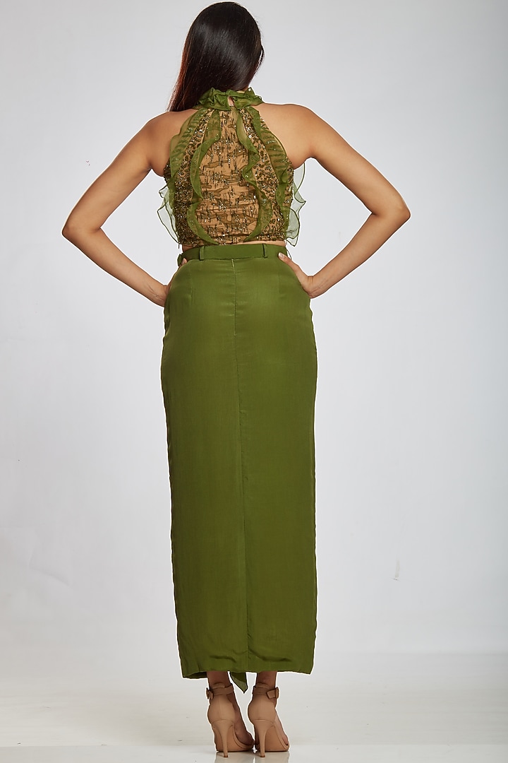 Green Organza Crop Top by Ohaila Khan at Pernia's Pop Up Shop