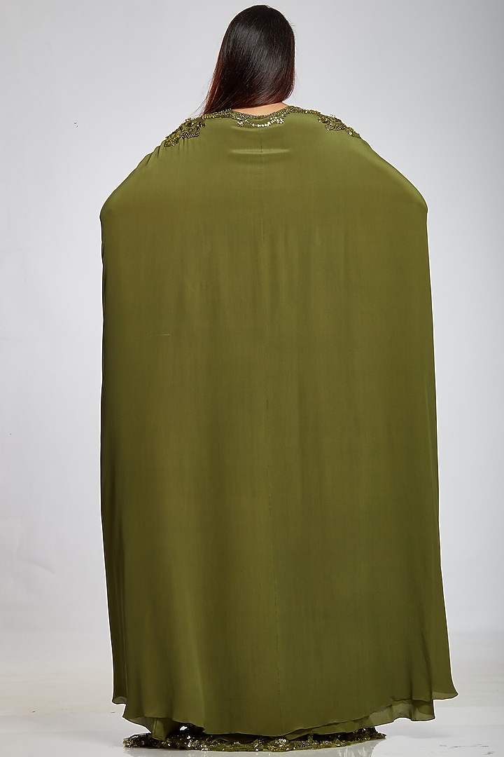Lizard Green Kaftan Cape by Ohaila Khan at Pernia's Pop Up Shop