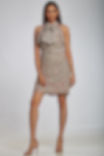 Grey Art Georgette Mini Dress by Ohaila Khan