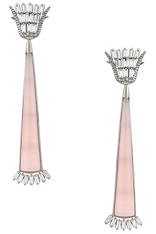 Gunmetal Plated Pink Onyx and Crystal Earrings by Outhouse