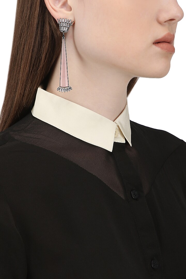 Gunmetal plated pink onyx and crystal earrings available only at Pernia's Pop Up Shop.