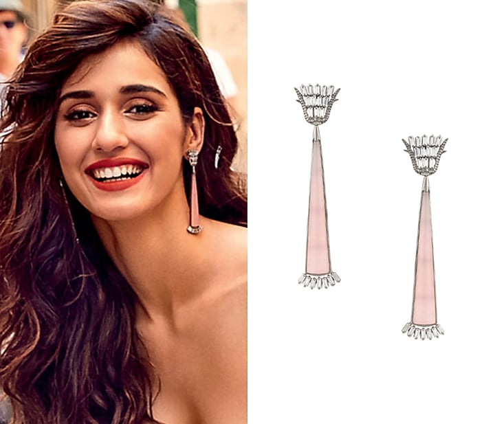 Gunmetal plated pink onyx and crystal earrings available only at Pernia's Pop Up Shop.