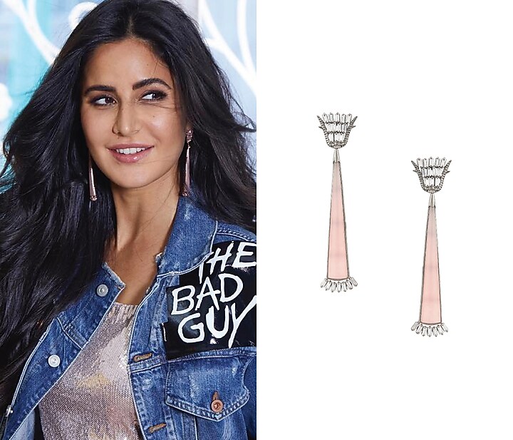 Gunmetal plated pink onyx and crystal earrings available only at Pernia's Pop Up Shop.