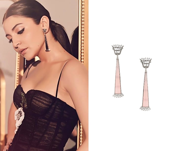 Gunmetal plated pink onyx and crystal earrings available only at Pernia's Pop Up Shop.