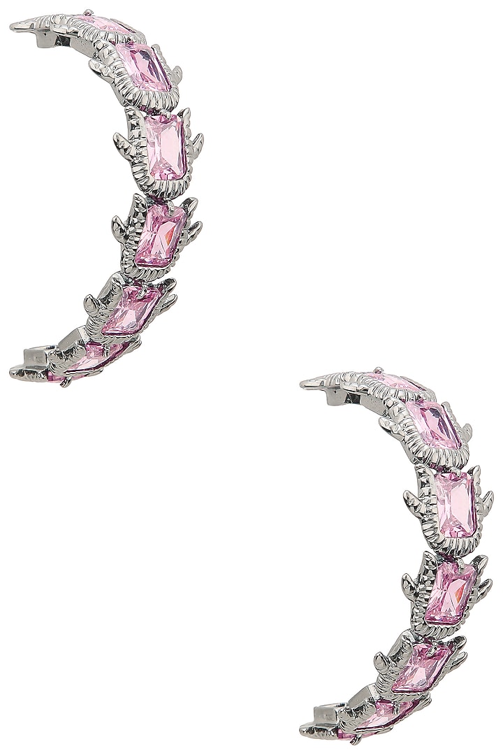 Gunmetal Plated Pink Crystal Hoop Earrings by Outhouse