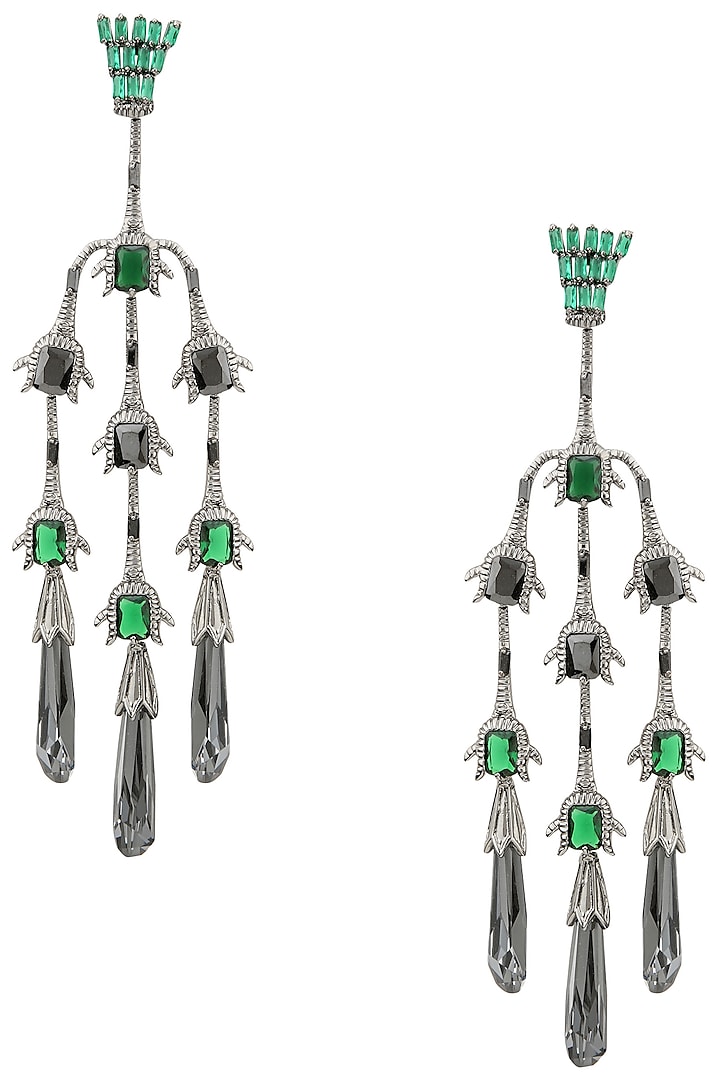 Gunmetal Plated Emerald and Crystal Earrings by Outhouse