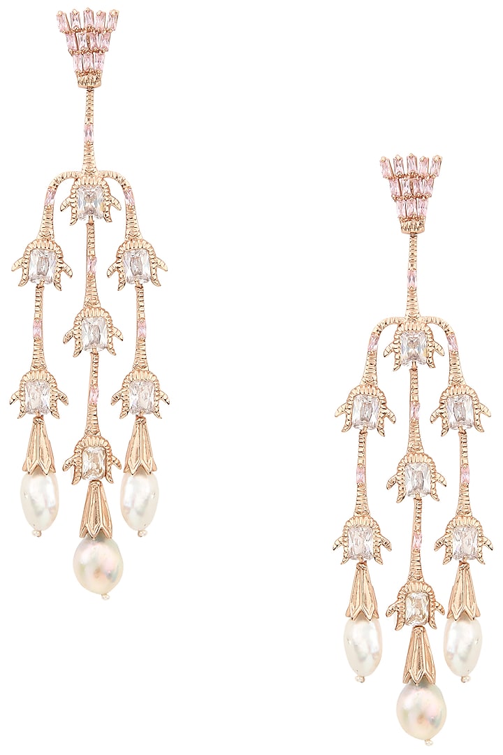 Rose Gold Plated Crystal Tassel Earrings by Outhouse