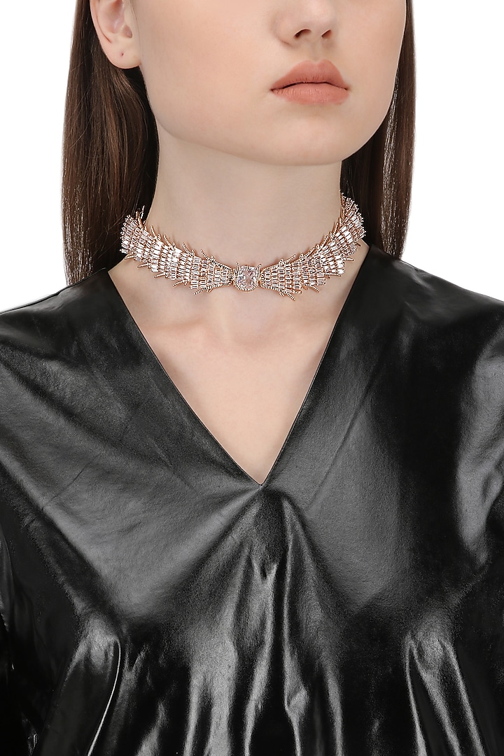 Rose gold plated crystal choker necklace available only at Pernia's Pop Up Shop.