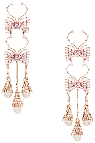 Rose Gold Plated Crystal and Pearl Earrings by Outhouse