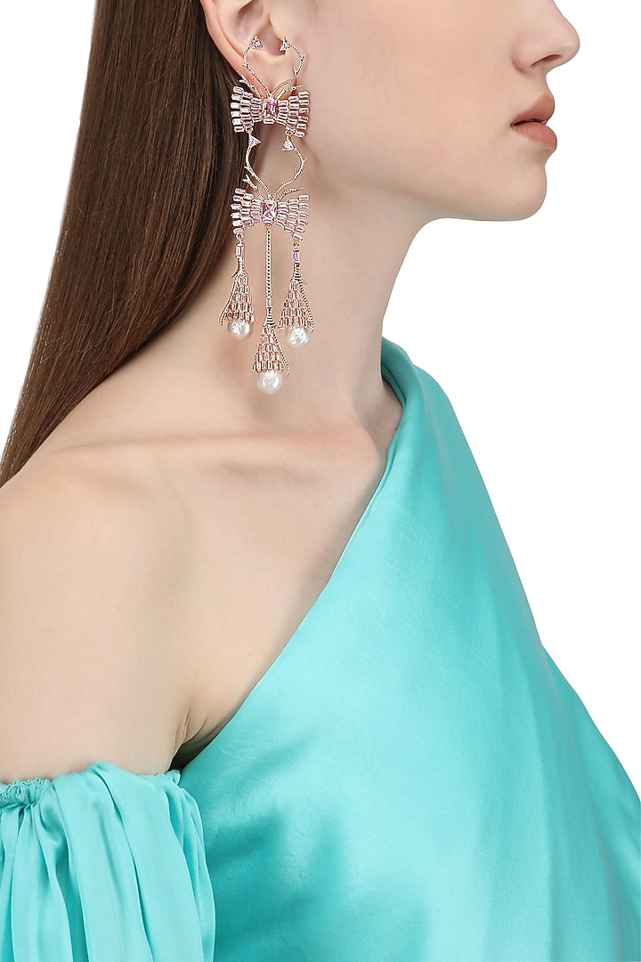 Rose gold plated crystal and pearl earrings available only at Pernia's Pop Up Shop.