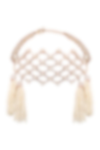 Rose Gold Plated Zircon and Pearl Tassel Choker Necklace by Outhouse