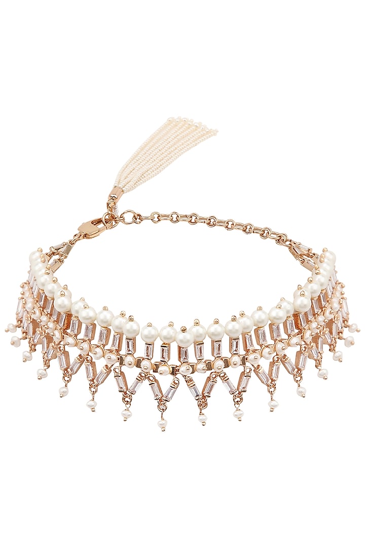 Rose Gold Plated Pearls and Swarovski Crystal Choker Necklace by Outhouse