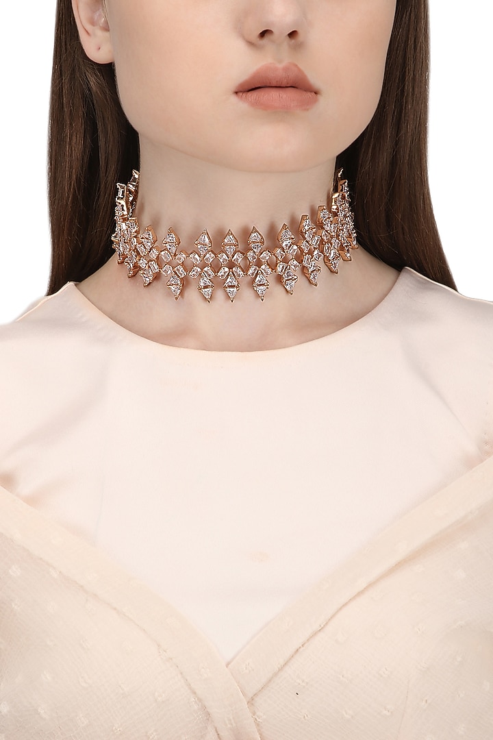 Rose gold plated crystal zircon choker necklace available only at Pernia's Pop Up Shop.