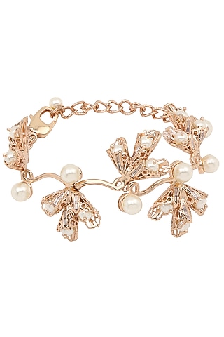 Rose Gold Plated Crystal and Pearl Bracelet by Outhouse