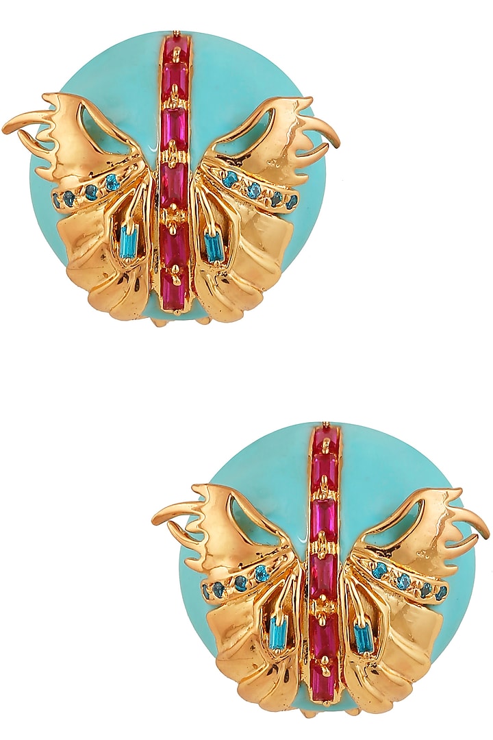 Gold Plated Papilio Turquoise Stud Earrings by Outhouse