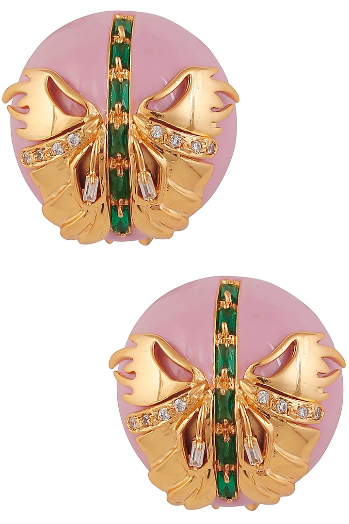Gold Plated Papilio Blush Pink Stud Earrings by Outhouse