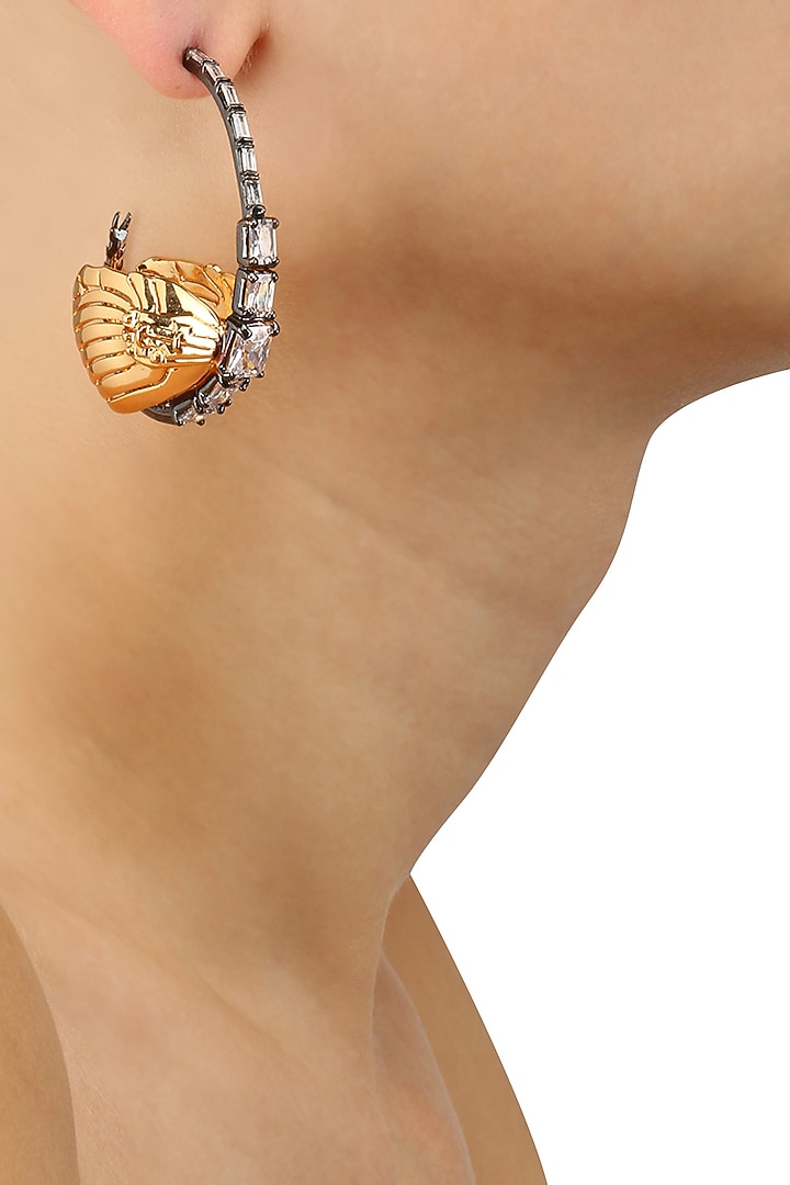 Outhouse presents Gold and gunmetal dual plating instar hoop earrings available only at Pernia's Pop Up Shop.