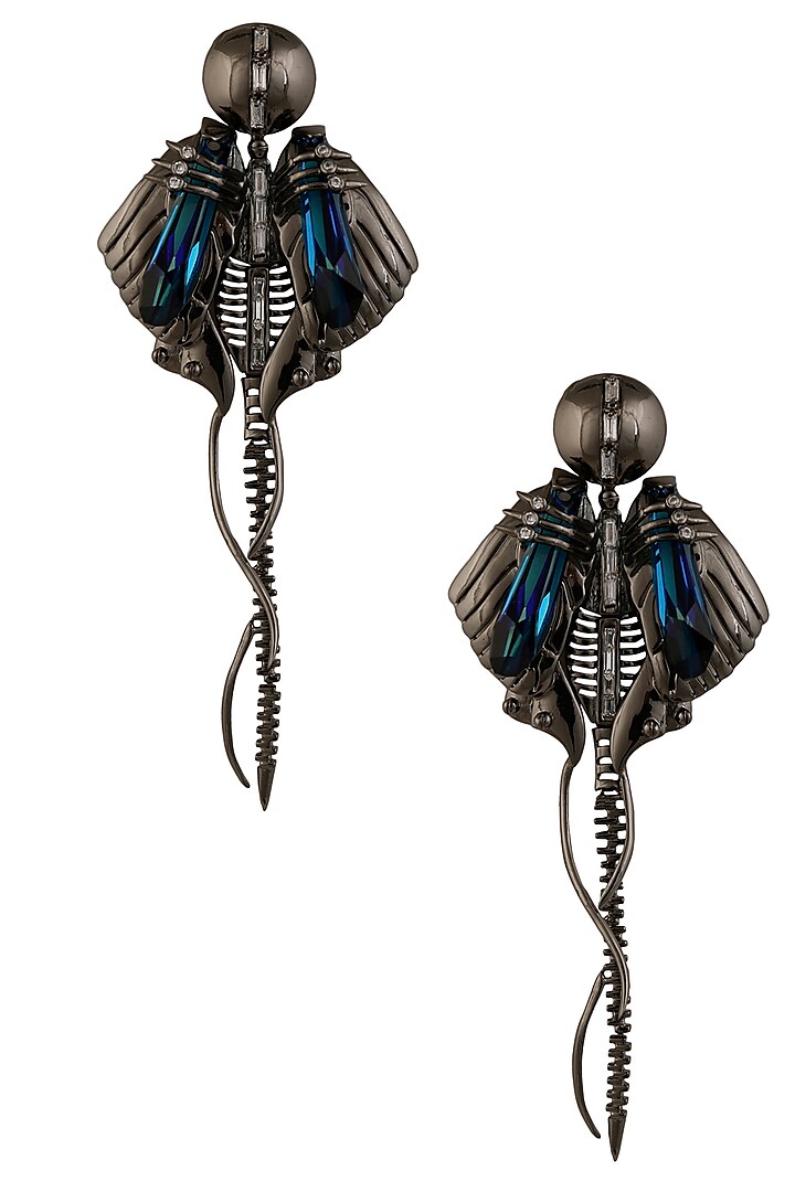 Gunmetal Plated Chrysalis Tail Earrings by Outhouse