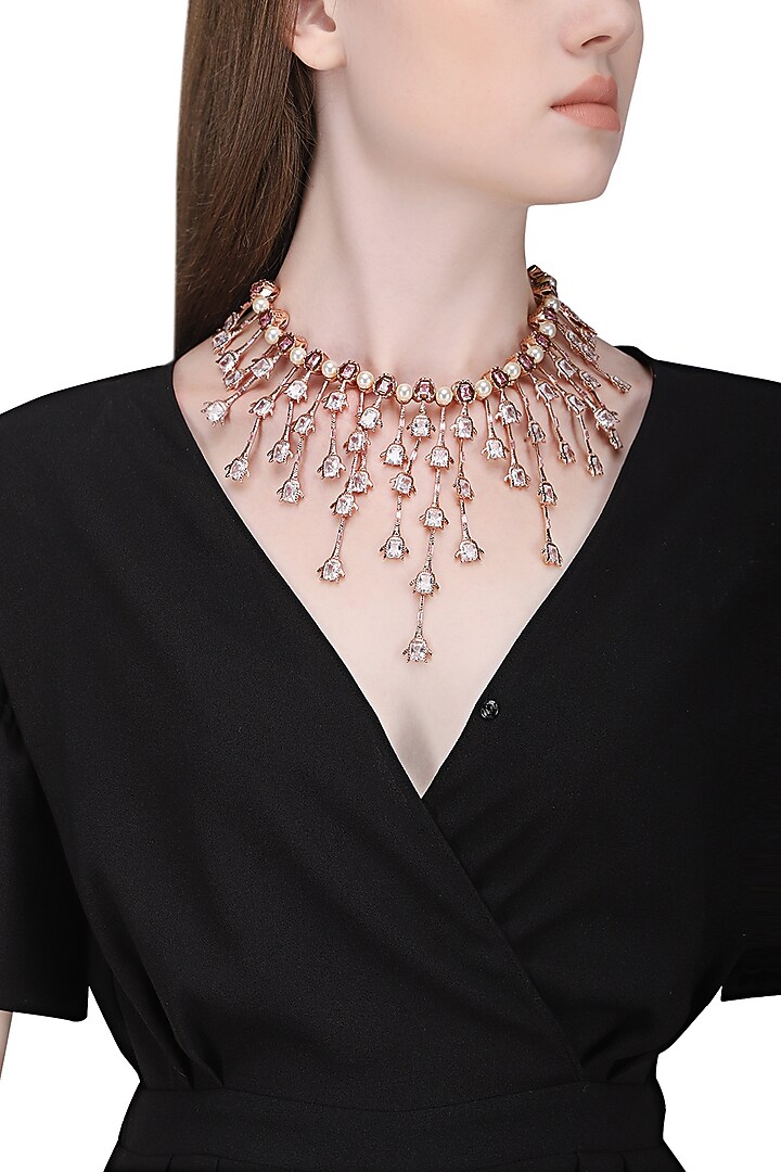 Rose gold plated cluster necklace available only at Pernia's Pop Up Shop.