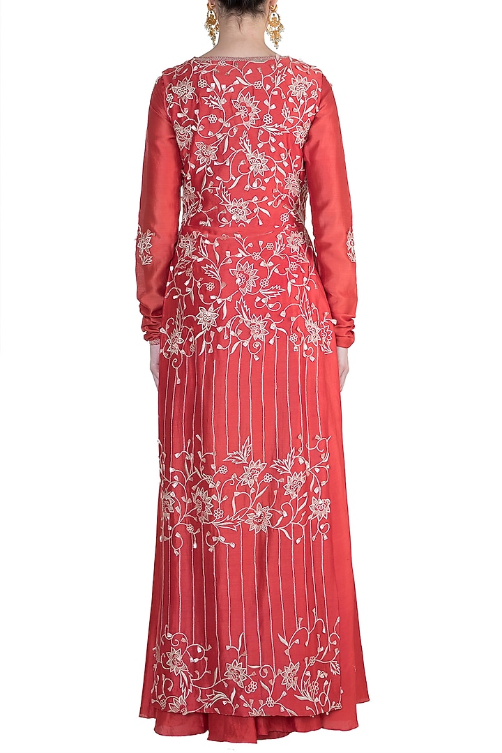 Red Embroidered Wedding Anarkali Kurta With Peshwa Jacket by Ohaila Khan at Pernia's Pop Up Shop