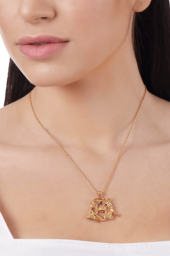 Gold Plated Handcrafted Motifs Pendant Necklace by Outhouse at Pernia's Pop Up Shop