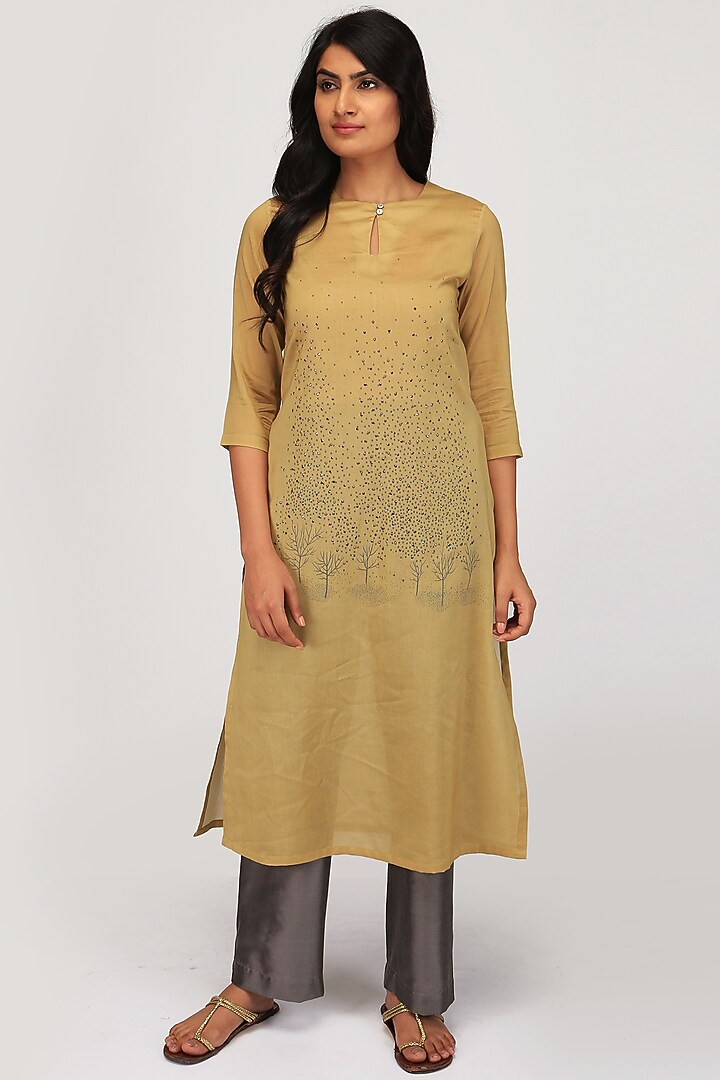 Gold & Grey Embroidered Kurta Set by OJA at Pernia's Pop Up Shop