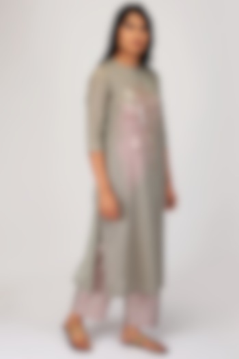 Grey & Purple Embroidered Kurta Set by OJA at Pernia's Pop Up Shop