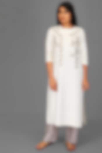 White & Grey Embroidered Kurta Set by OJA at Pernia's Pop Up Shop