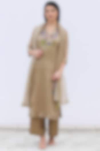 Pale Brown Handloom Tissue Silk Kurta Set by OJA at Pernia's Pop Up Shop