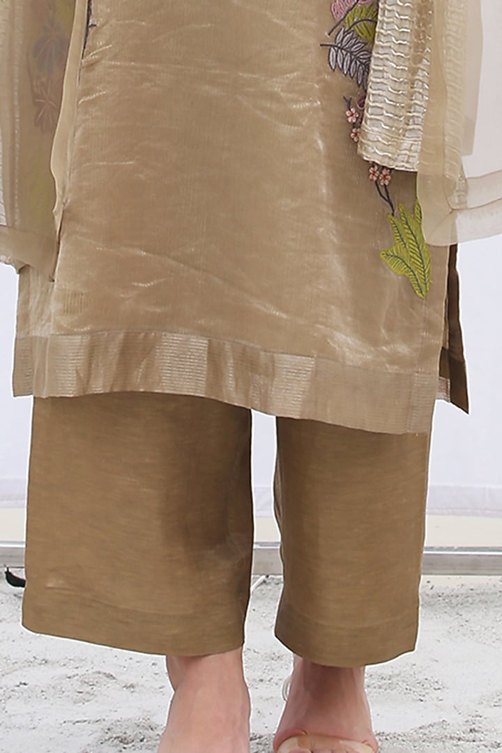 Pale Brown Handloom Tissue Silk Kurta Set by OJA at Pernia's Pop Up Shop