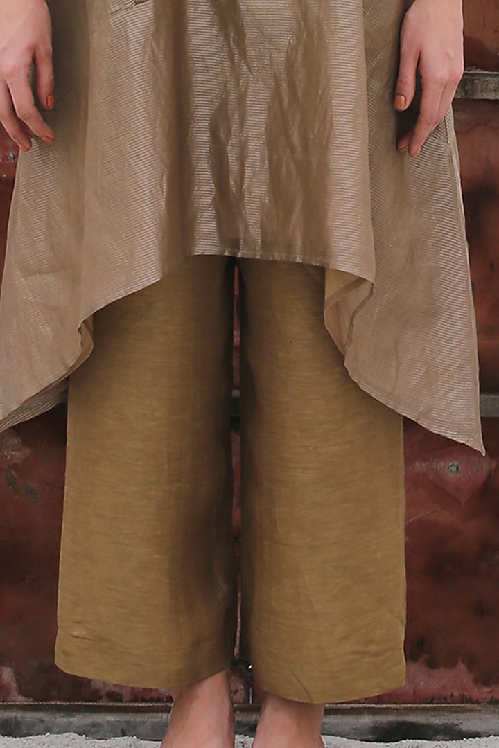 Pale Brown Handloom Tissue Silk A-Line Kurta Set by OJA at Pernia's Pop Up Shop