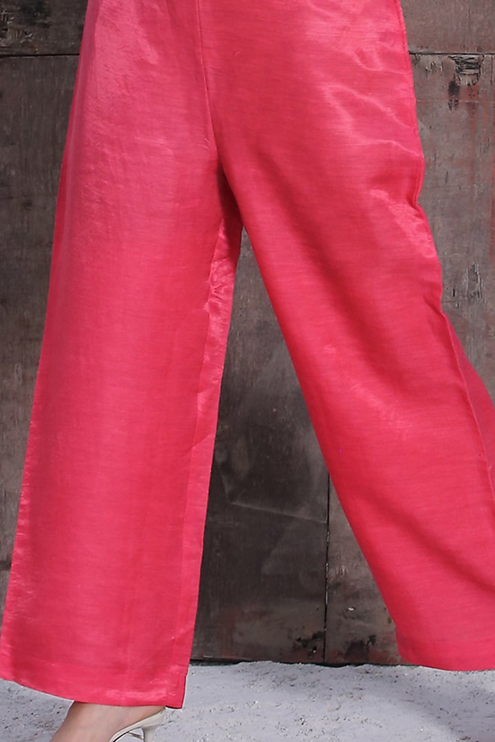 Fluorescent Pink Handloom Tissue Silk Pant Set by OJA at Pernia's Pop Up Shop
