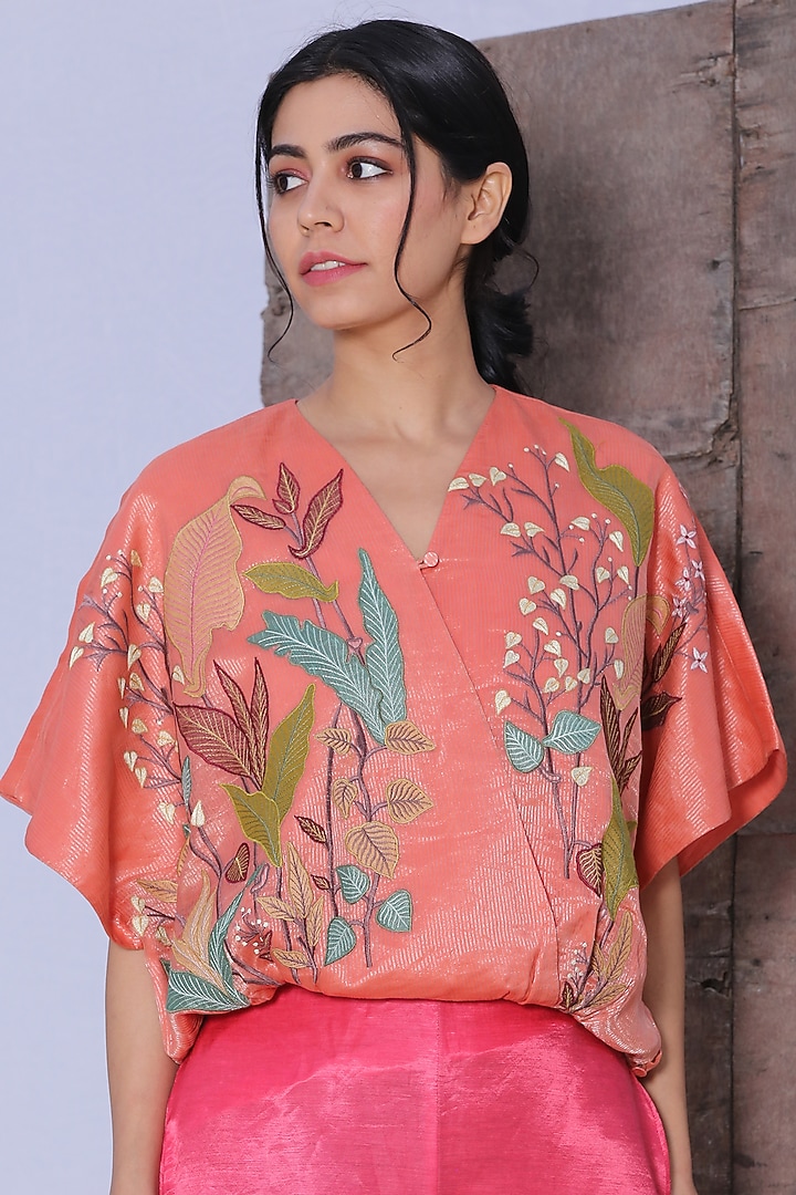 Fluorescent Pink Handloom Tissue Silk Pant Set by OJA at Pernia's Pop Up Shop