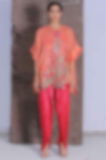 Geranium Pink Handloom Linen Silk Tunic Set by OJA at Pernia's Pop Up Shop