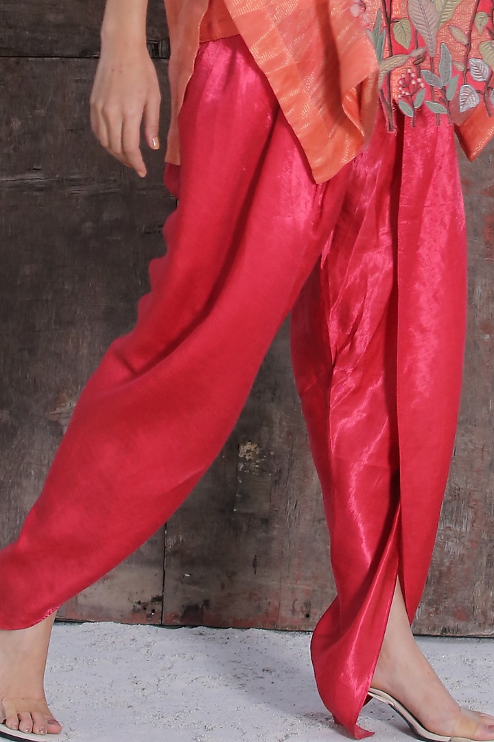 Geranium Pink Handloom Linen Silk Tunic Set by OJA at Pernia's Pop Up Shop