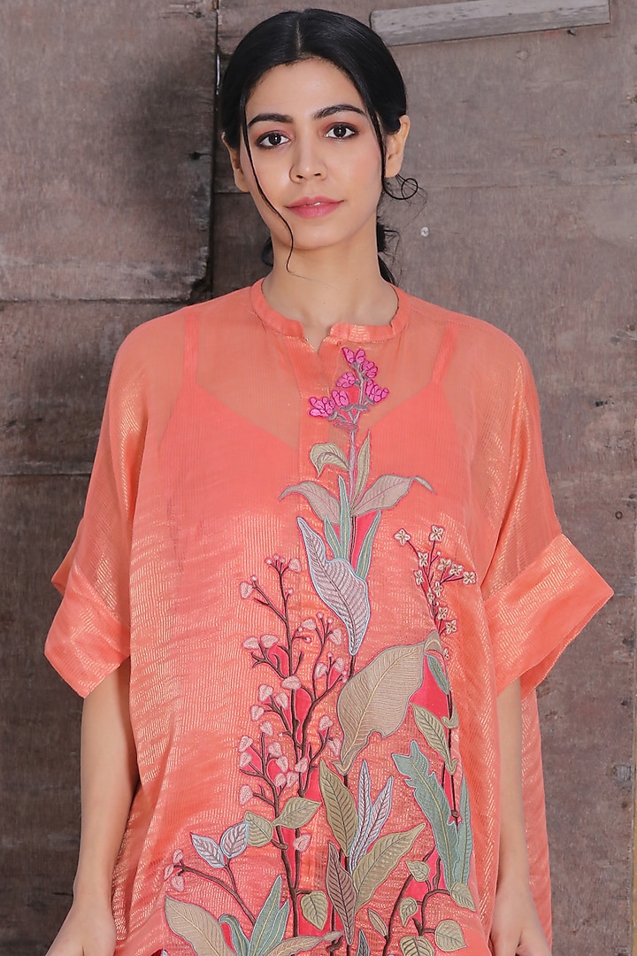 Geranium Pink Handloom Linen Silk Tunic Set by OJA at Pernia's Pop Up Shop