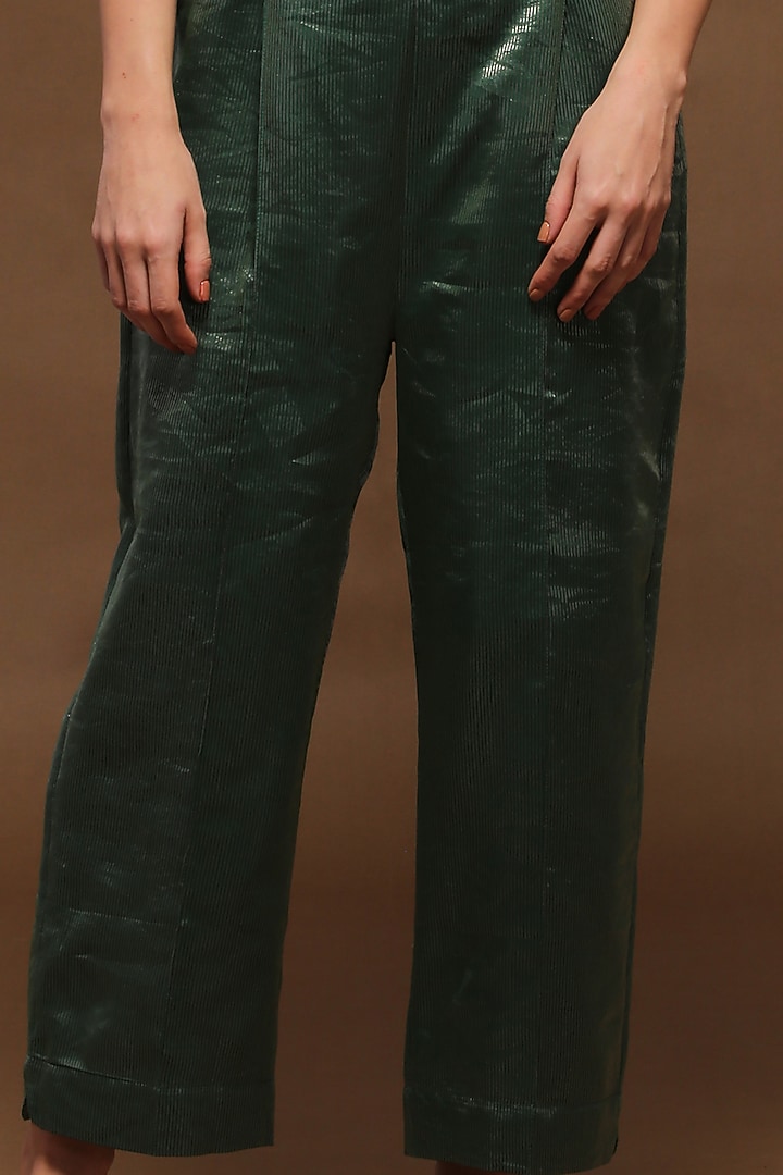 Peacock Green Handloom Tissue Silk Pant Set by OJA at Pernia's Pop Up Shop