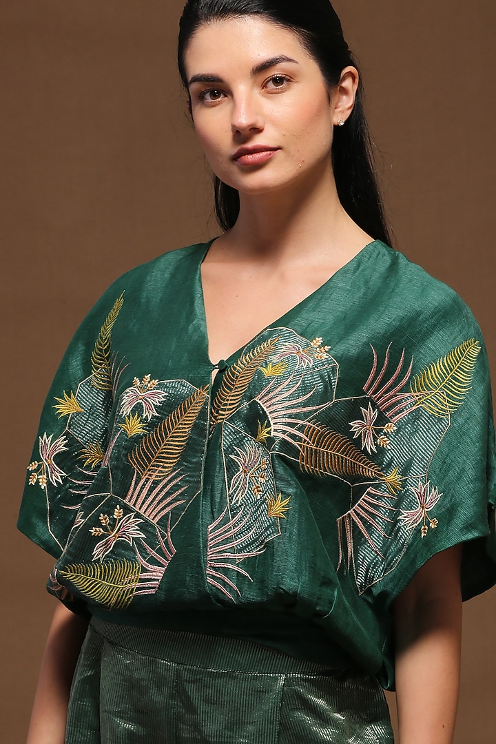 Peacock Green Handloom Tissue Silk Pant Set by OJA at Pernia's Pop Up Shop