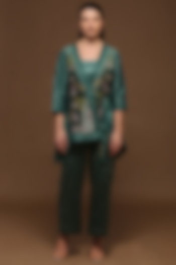 Peacock Green Handloom Tissue Silk Short Jacket Set by OJA at Pernia's Pop Up Shop