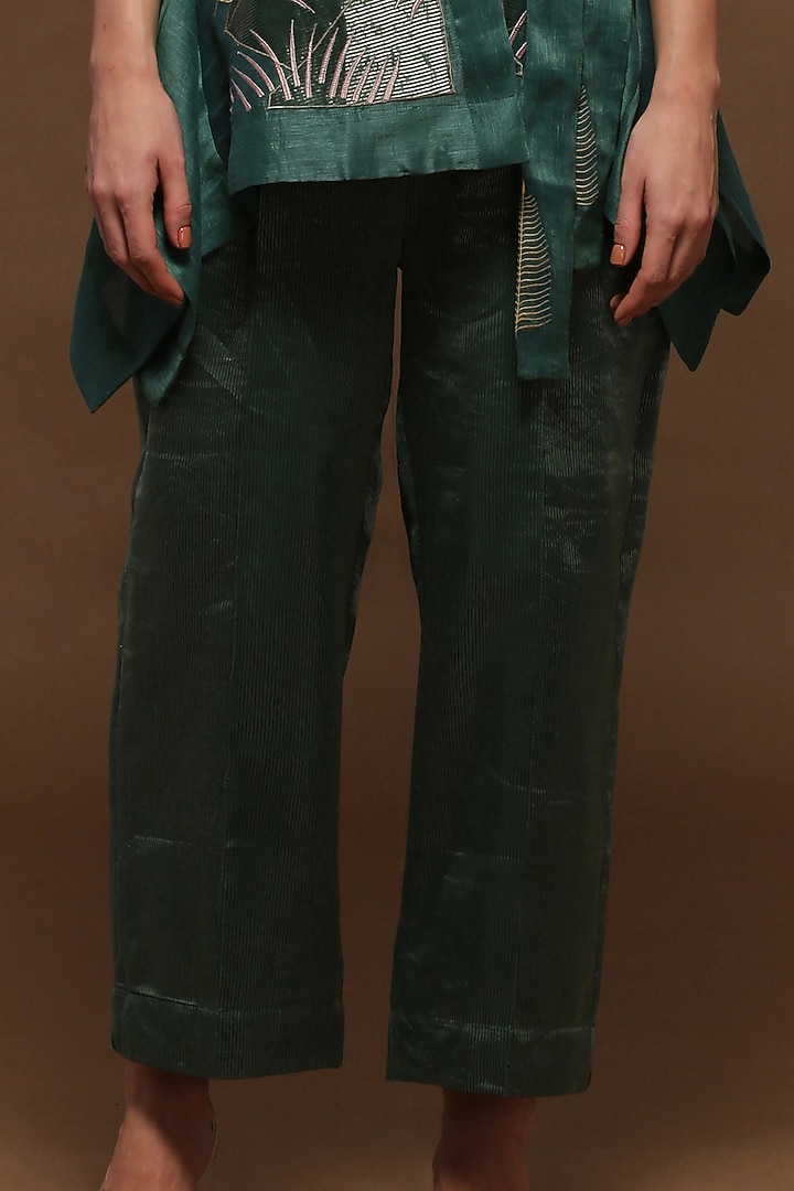 Peacock Green Handloom Tissue Silk Short Jacket Set by OJA at Pernia's Pop Up Shop